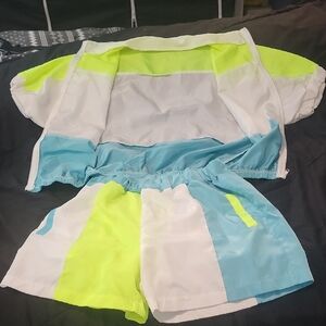 Source Unknown Neon yellow, White and Sky Blue Womens Set